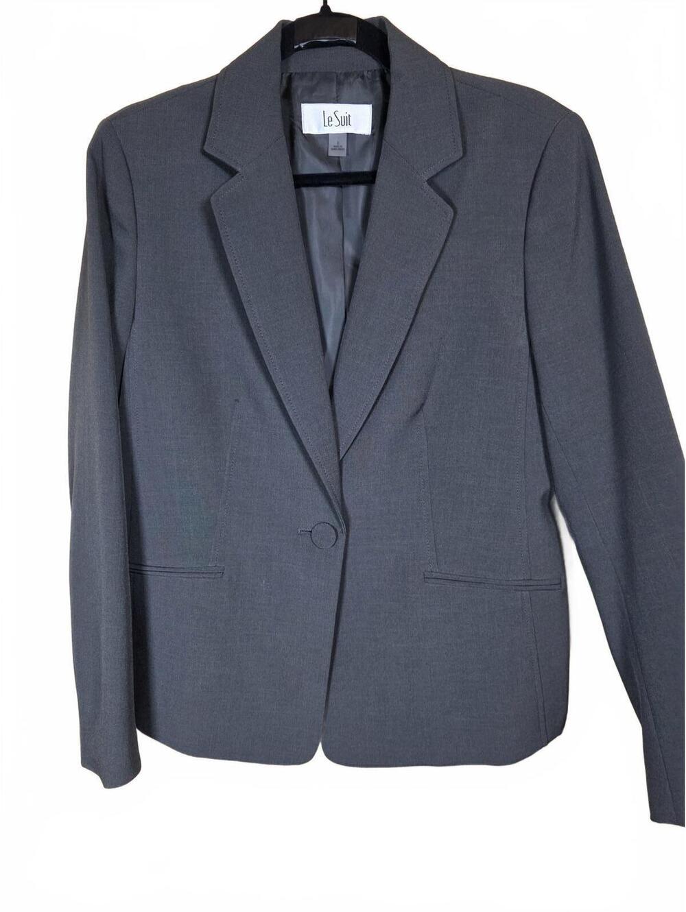 Le Suit Women’s Elegant Gray One‑Button Blazer Career Jacket Size 8